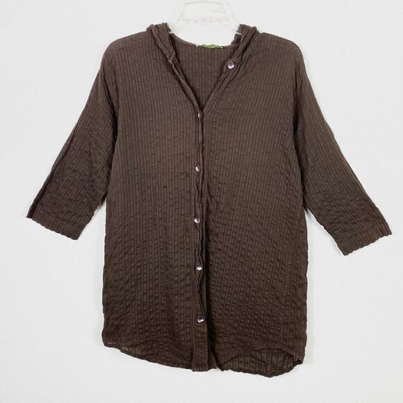 Pineapple Cove Brown Hooded Button Up Shirt - Picture 1 of 3